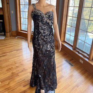 * Riva Sexy Black Beaded Lace One Shoulder Wedding Gown Bridal Dress Prom Size 4
